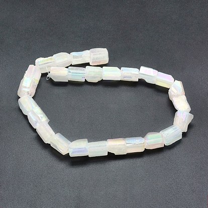 Electroplated Natural Quartz Crystal Beads Strands, Cuboid, Rainbow Plated