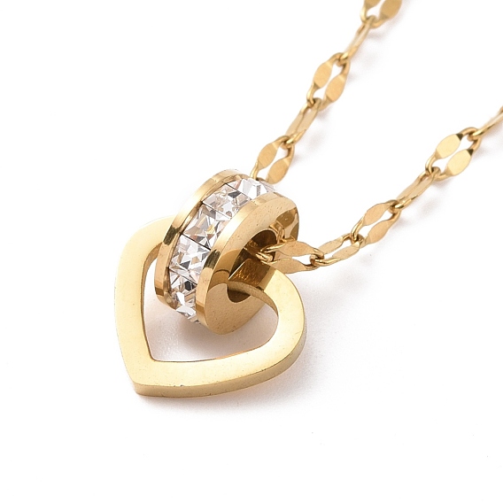 Columna de diamantes de imitación de cristal con collar con colgante de corazón, chapado de iones (ip) 304 joyas de acero inoxidable para mujer