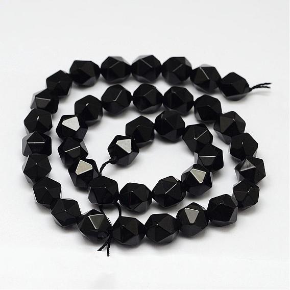 Brins de perles d'onyx noir naturel, étoiles coupées perles rondes, teints et chauffée, facette