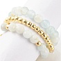 3Pcs 3 Style Natural Gemstone & Synthetic Hematite Stretch Rings Set, Moon and Brass Star Charm Rings for Women, Golden