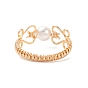 Shell Pearl Braided Finger Ring, Brass Wire Wrap Jewelry for Women
