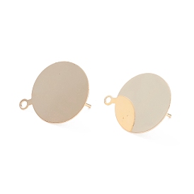 Rack Plating Brass Stud Earring Findings, with Loop and 925 Sterling Silver Pins, Long-Lasting Plated, Flat Round