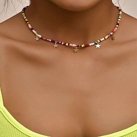 Boho Style Beaded Choker Necklace for Women - Short Bohemian Collar Jewelry