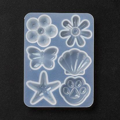 Moules en silicone fleur & coquillage & étoile de mer & empreinte de patte & papillon, moules de résine, outils de moule d'artisanat en argile