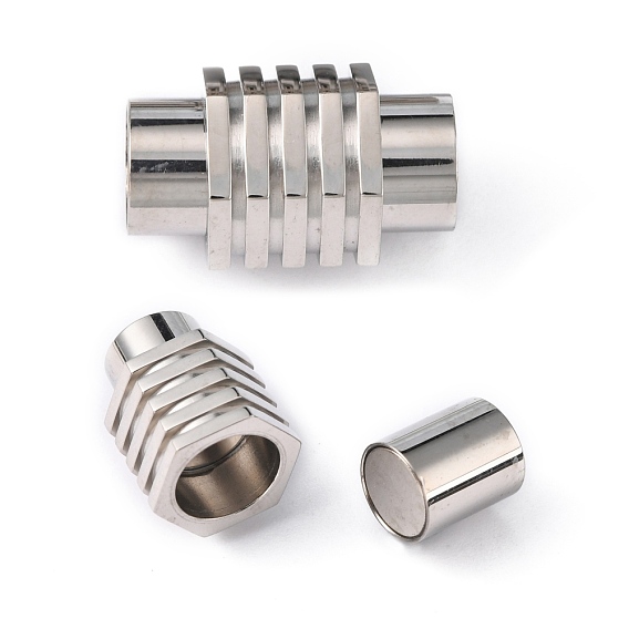 Smooth 304 Stainless Steel Magnetic Clasps with Glue-in Ends, Column, 21x13.5mm, Hole: 8mm