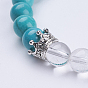 Natural Gemstone & Quartz Crystal Stretch Bracelets, with Alloy Crown Beads, Antique Silver, Round