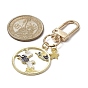 Chinese Style Alloy Enamel Pendant Decoratios, with Swivel Clasps and Star Charm, Flat Round with Rabbit