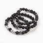 Natural Gemstone Stretch Bracelets Sets, with Non-Magnetic Synthetic Hematite Beads, Brass Cubic Zirconia Beads and 304 Stainless Steel Skull Beads, with Burlap Paking Pouches Drawstring Bags