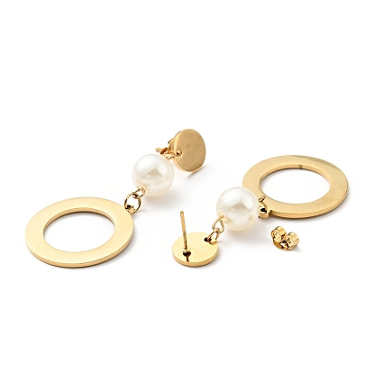 Bague avec perle acrylique longues boucles d'oreilles pendantes avec 316 épingles en acier inoxydable, placage sous vide 304 bijoux en acier inoxydable pour femmes