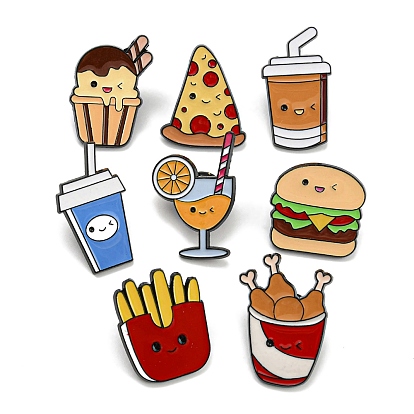 Épingles en émail sur le thème de la nourriture, badge en alliage noir pour vêtements de sac à dos, boisson/hamburger/glace