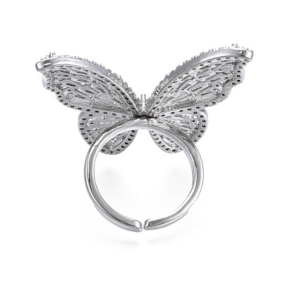 Открытые манжеты с кубическим цирконием и бабочкой, массивное широкое кольцо из настоящей позолоченной латуни для женщин, без никеля 