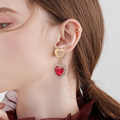 Boucles d'oreilles clous pendantes coeur en verre, or 316 bijoux en acier inoxydable pour femmes