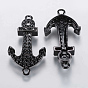 Brass Micro Pave Cubic Zirconia Links, Anchor, Black