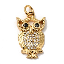 Rack Plating Brass Micro Pave Cubic Zirconia Pendants, with Jump Ring, Long-Lasting Plated, Lead Free & Cadmium Free, Owl