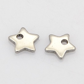 Étoiles 304 charmes en acier inoxydable, 6x6x1mm, Trou: 0.5mm