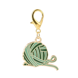 Yarn Ball Alloy Enamel Pendants Decorations, Lobster Clasp Charms, for Keychain, Purse, Backpack Ornament, Golden