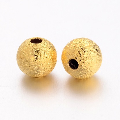 Perles en laiton texturées, sans plomb, ronde, 6mm, Trou: 1mm