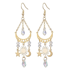 Moon & Star & Sun Alloy Chandelier Earrings, Glass Long Drop Earrings