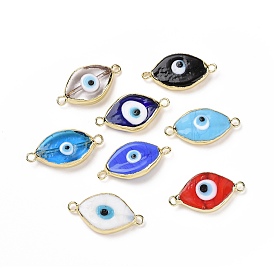 Handmade Horse Eye Evil Eye Lampwork Links Connectors, with Golden Tone Brass Finding, Long-Lasting Plated, Cadmium Free & Lead Free
