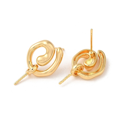 Vortex Brass Stud Earring Findings, with 925 Sterling Silver Pins, for Half Drilled Beads