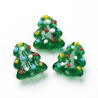 Perles lampwork, perles au chalumeau, faits à la main, arbre de Noël, cahoteuse