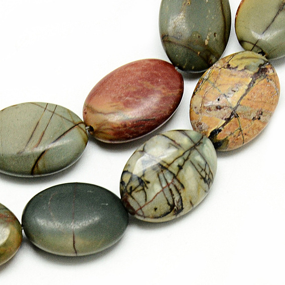 Natural Polychrome Jasper/Picasso Stone/Picasso Jasper Beads Strands, Oval