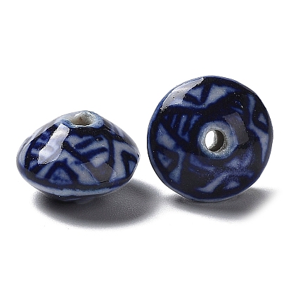 Perles en porcelaine manuelles, porcelaine bleue et blanche , rondelle