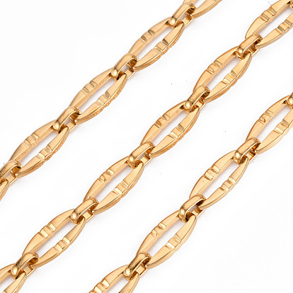 304 Stainless Steel Chains, Oval Link Chains, with Spool, Unwelded, Nickel Free, 18K Gold Plated