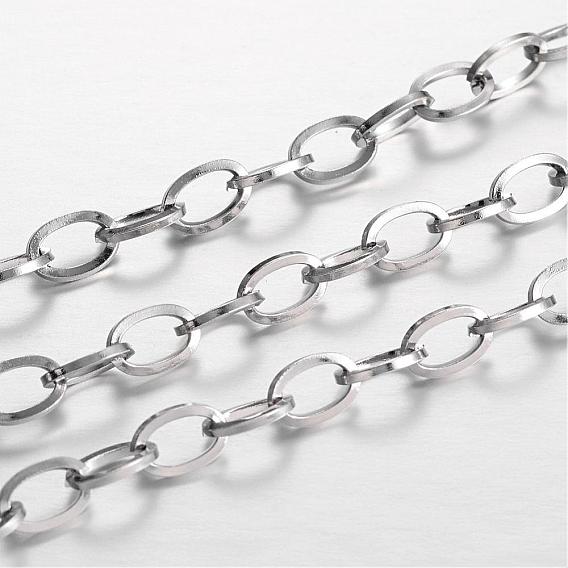 Placage ionique (ip) 304 chaînes porte-câbles en acier inoxydable, non soudée, Ovale Plat, pour la fabrication de bijoux