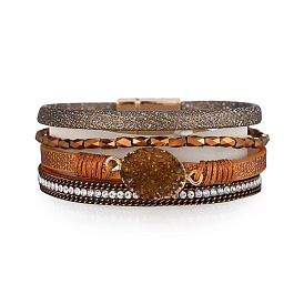 Boho Ethnic Style Leather Bracelet with Magnetic Clasp - Casual Summer Accessory