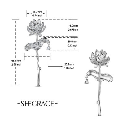 SHEGRACE Brass Brooch, with Grade AAA Cubic Zirconia, Lotus