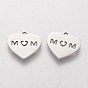 Mother's Day Theme, 304 Stainless Steel Charms, Heart with Word MOM