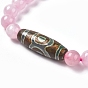 Natural Gemstone Beads Stretch Bracelets, with Natural Agate Tibetan Style dZi Beads