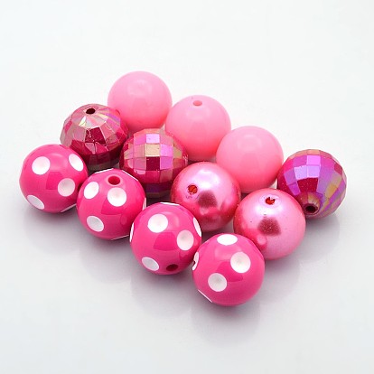 Perles rondes acryliques bubblegum chunky, perle d'imitation & ab couleur et le style opaque, 20mm, trou: 2.5 mm, 4 pcs / ensemble 