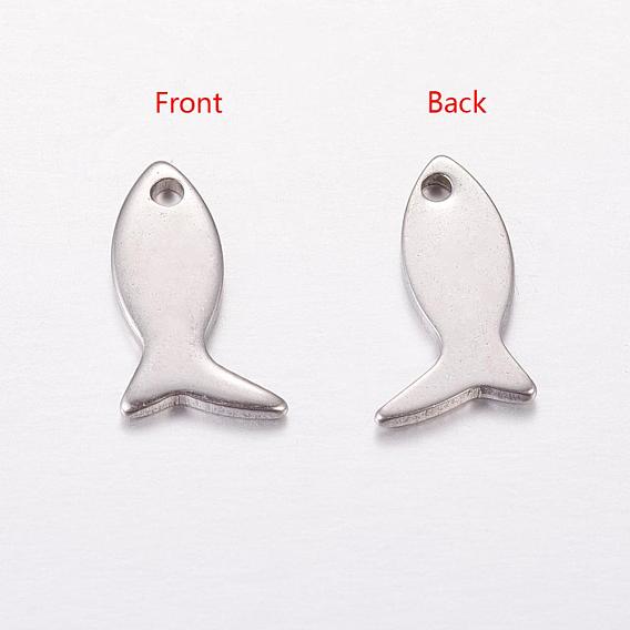 201 Stainless Steel Pendants, Fish, 12x6x0.6mm, Hole: 1mm