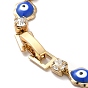 Rack Plating Iron Lip & Square Link Chains Bracelet, Enamel Evil Eye Bracelet with Clear Cubic Zirconia for Women, Golden