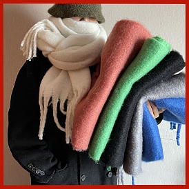 Polyester Neck Warmer Scarf, Winter Scarf, Solid Color Tassel Wrap Scarf