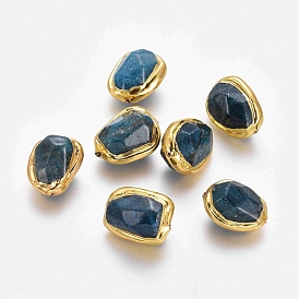 Natural Apatite Beads, with Golden Plated Edge Brass Findings, Faceted, Oval