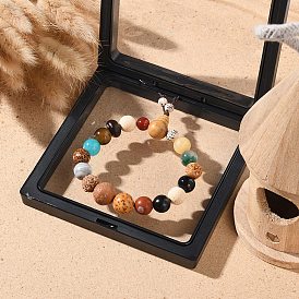 Bracelet extensible en perles rondes avec pierres précieuses mélangées naturelles, bracelet de perles de mala de gourde en bois pour les femmes