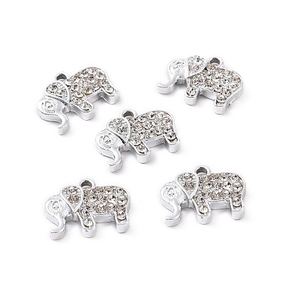 Colgantes de diamantes de imitación de aleación de cristal, encantos del elefante