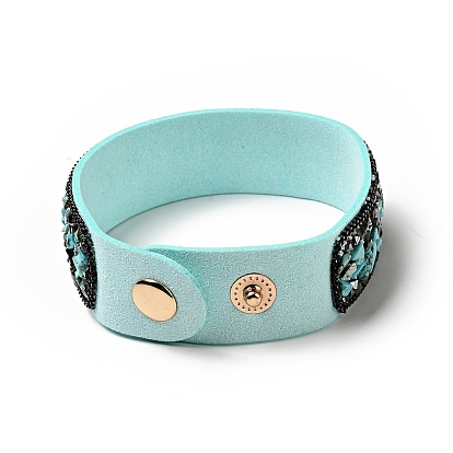 Flannelette Snap Bracelets, with Alloy Button and Natural Gemstone