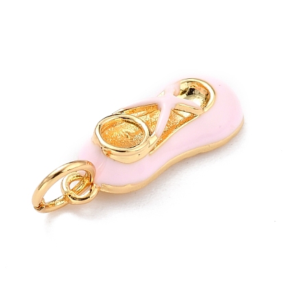 Real 18K Gold Plated Brass Pendants, with Enamel and Jump Rings, Long-Lasting Plated, Ballet Shoe