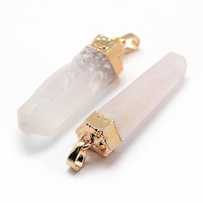 Pendentifs à facettes en cristal quartz naturel, avec les accessoires en laiton, facette, polir, balle
