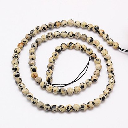 Natural Dalmation Jasper Beads Strands, Faceted, Round, 4mm, Hole: 1mm, about 90pcs/strand, 15.35 inch