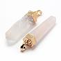 Natural Quartz Crystal Pointed Pendants, with Brass Findings, Faceted, Polishing, Bullet