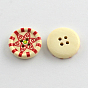 4 -hole boutons en bois imprimées, plat rond, 20x5mm, Trou: 2mm
