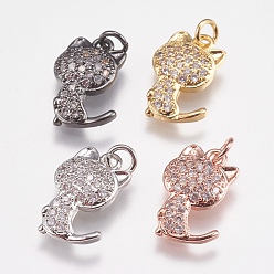 Brass Micro Pave Cubic Zirconia Kitten Charms, Cat Silhouette Shape