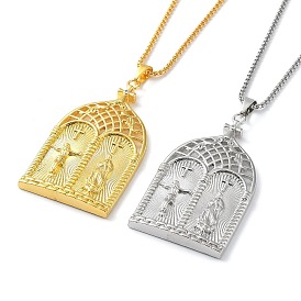 Alloy with Rhinestone Pendant Necklace, Arch with Jesus & Virgin Mary Pattern