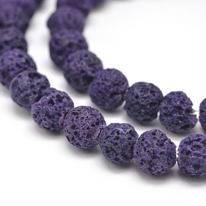 Natural Lava Rock Round Bead Strands, Dyed, 8mm, Hole: 1mm, about 51pcs/strand, 15.75 inch