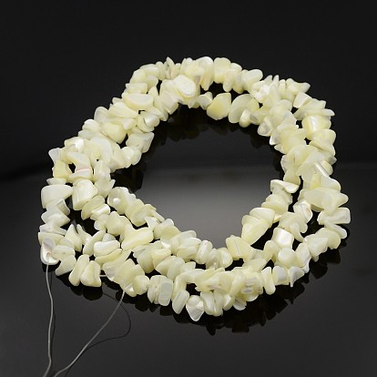 Natural Shell Beads Strands, Pearlized, Chips, White, 8~14mm, Hole: 0.5~0.6mm, about 244pcs/strand, 35 inch
